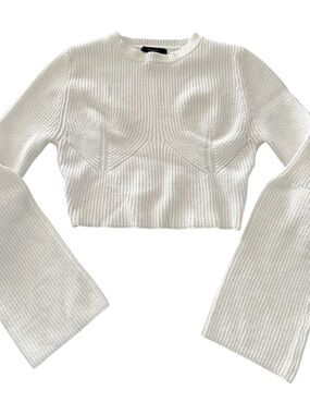 Women's Cream Rib-Knit Cropped Sweater Top size s